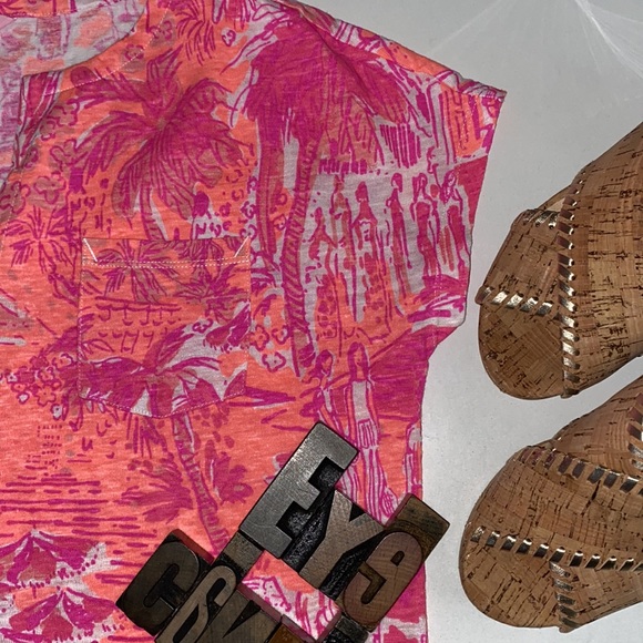 🌴LILLY PULITZER ‘Duval’ Notch Neck Linen Top in Cheeky Melon Rule Breakers - Picture 6 of 12